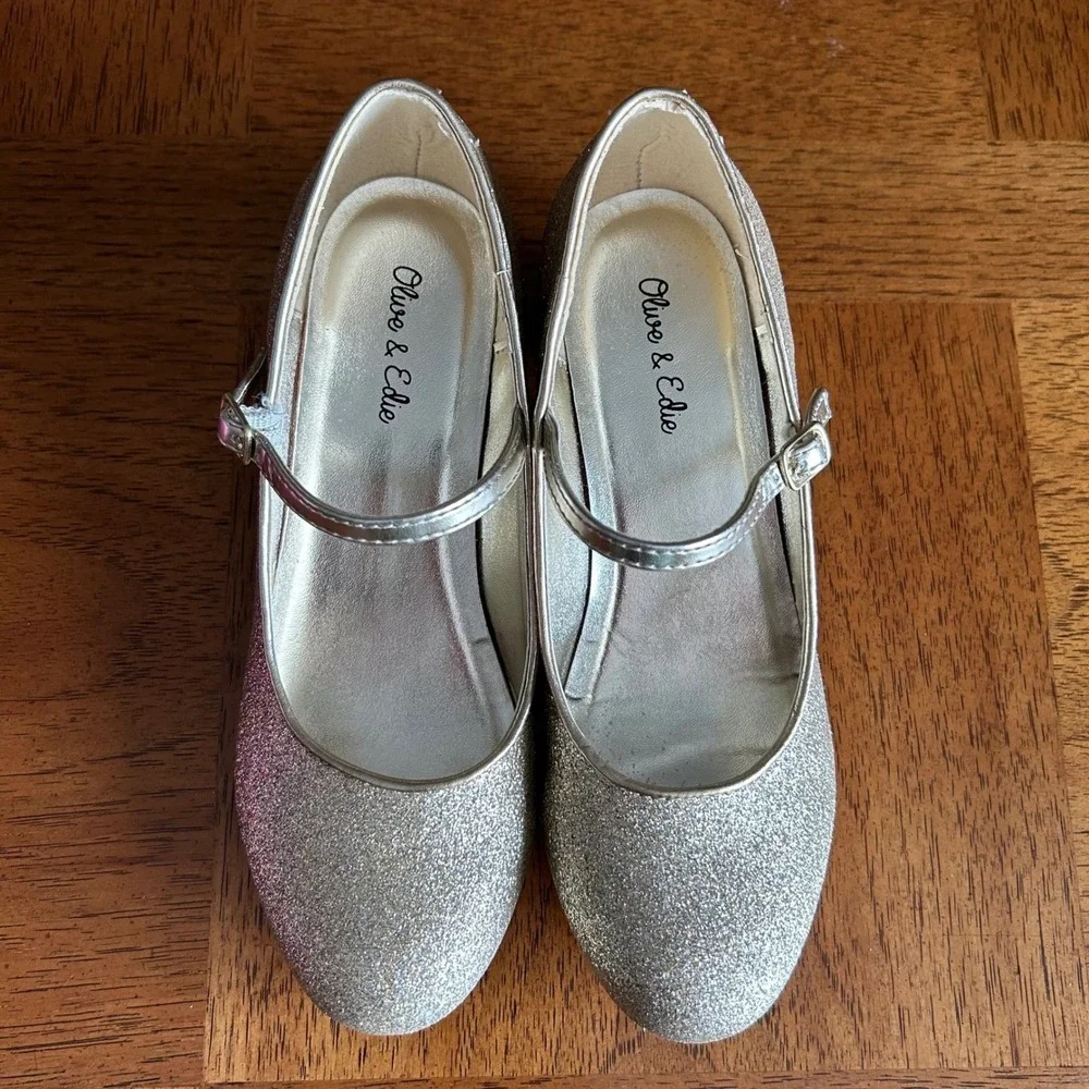 Olive‎ & Edie Lucina Mary Jane Youth Girls Size 4 Gold Glitter Heel Dressy Glam